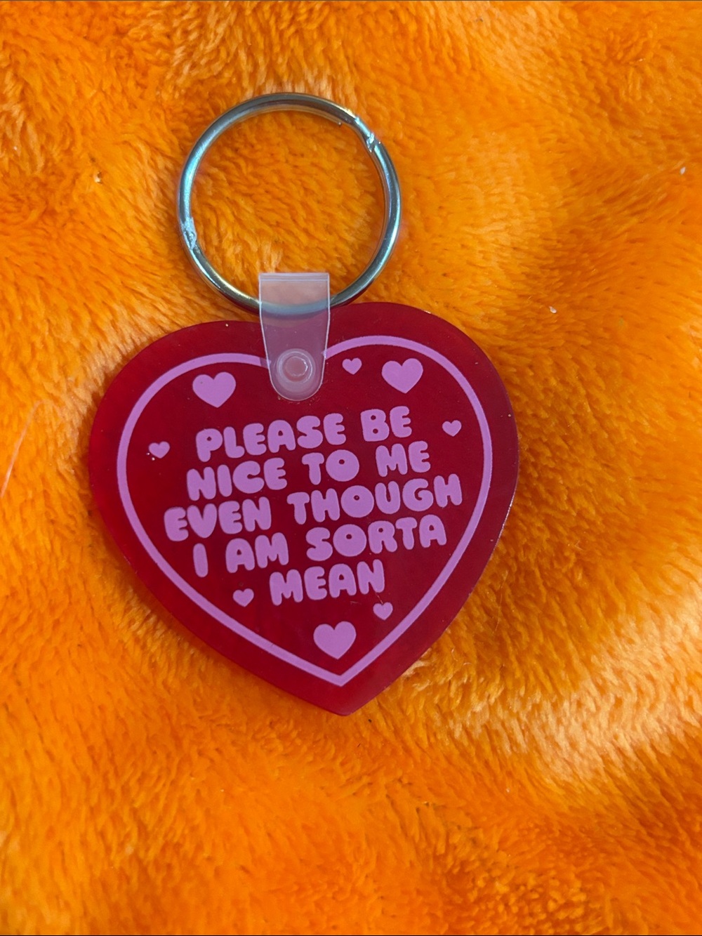 Heart Keychain with Pink Text - Red Heart Charm